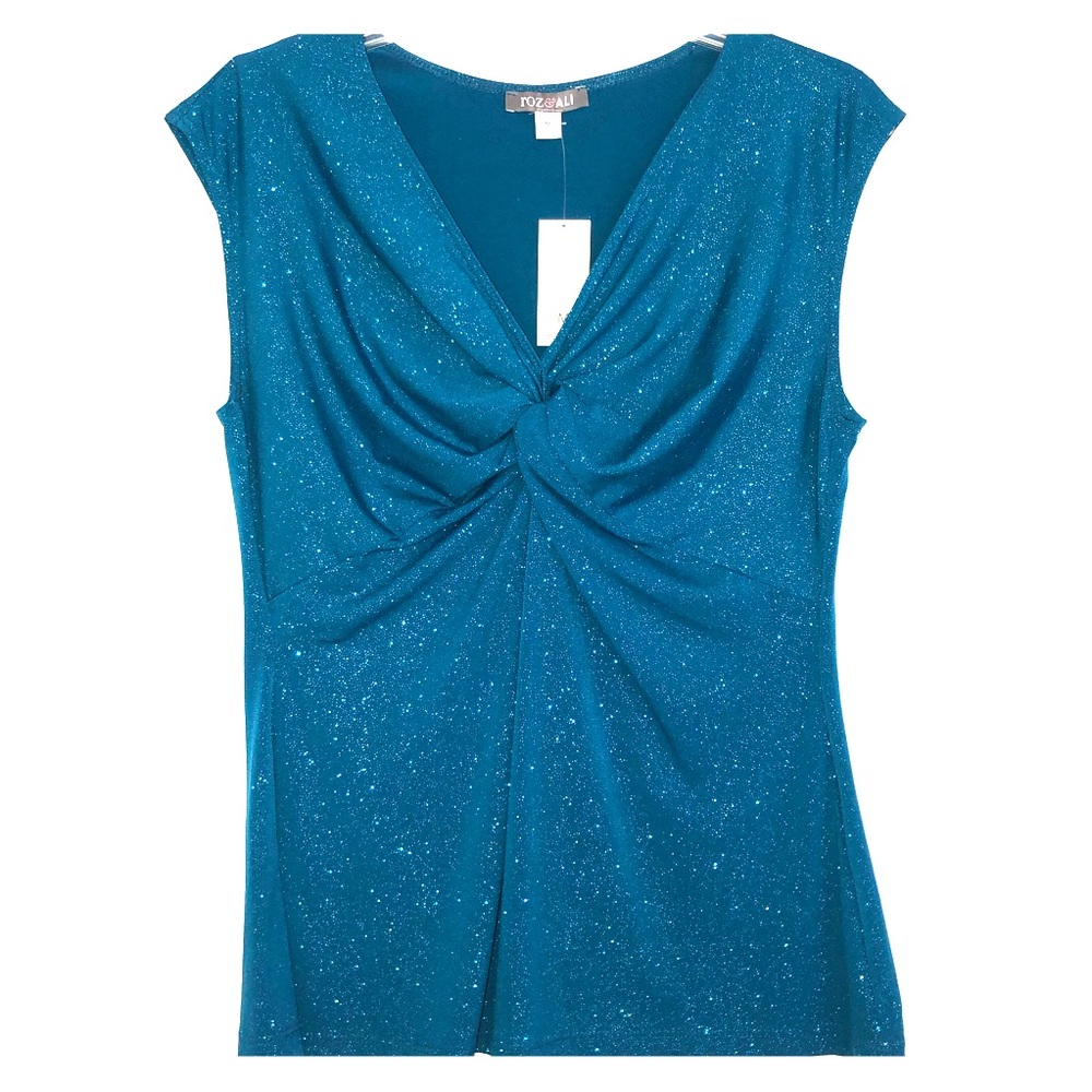 NWT Roz & Ali Blue Sparkle V-Neck Top